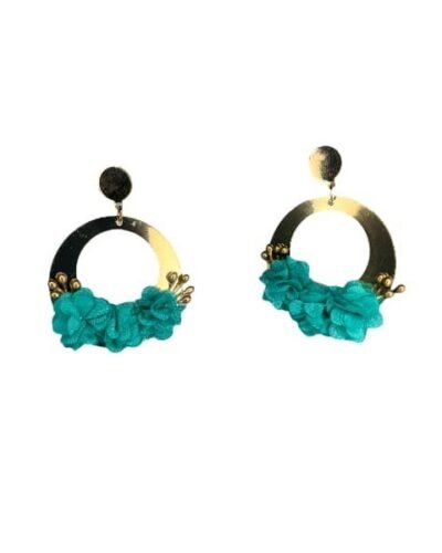 Pendientes aro niña con flores verde agua