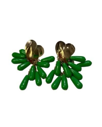 Pendientes corazón dorado con perlas verdes