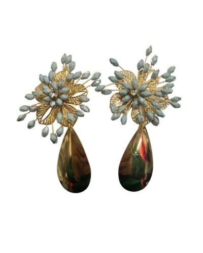 Pendientes lágrima dorada con perlas verde agua