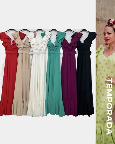 LBF Traje de flamenca lycra bata con volante en el pecho. Talla UNICA