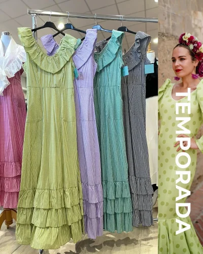 LBF Traje de flamenca bata canastera volante cuadros. Talla única