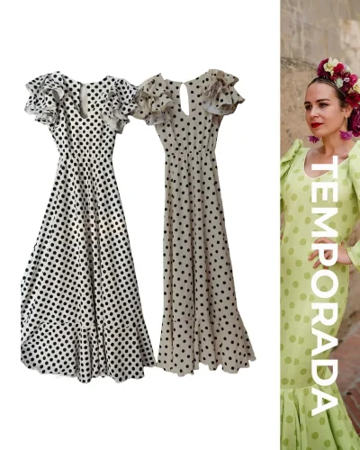 LBF Traje de flamenca bata lunar con volante sisa. Tallas xs a xxl