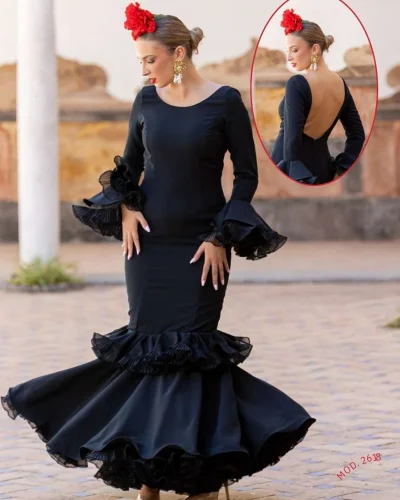 LBF Traje de flamenca Hibisco liso. Talla 34 A 42 varios colores