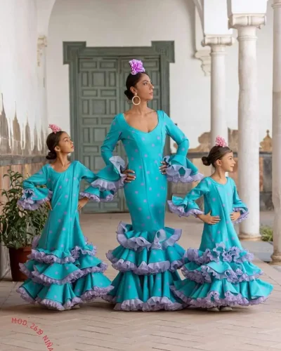 LBF Traje de flamenca Romero Lycra bioelástica niña. Talla 2 a la 12 varios colores