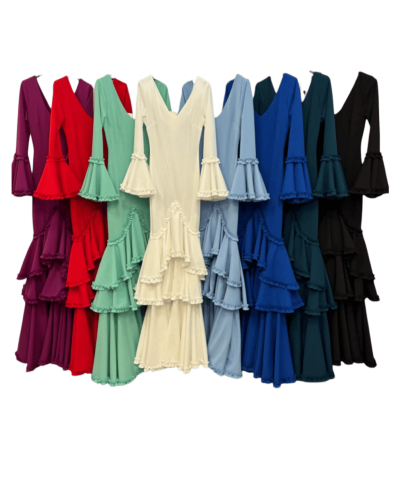 LBF Traje de flamenca  lycra 3 volantes con subida. Talla XS A XXL