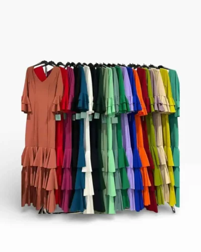 LBF Traje de flamenca tres volantes LYCRA. Talla XS A XXL