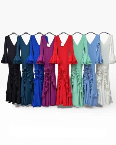 LBF Traje de flamenca nejas con subida y garruchas lycra. Talla XS A XXL