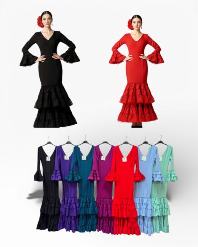 LBF Traje de flamenca lycra dos volantes canasteros. Talla XS a XXL