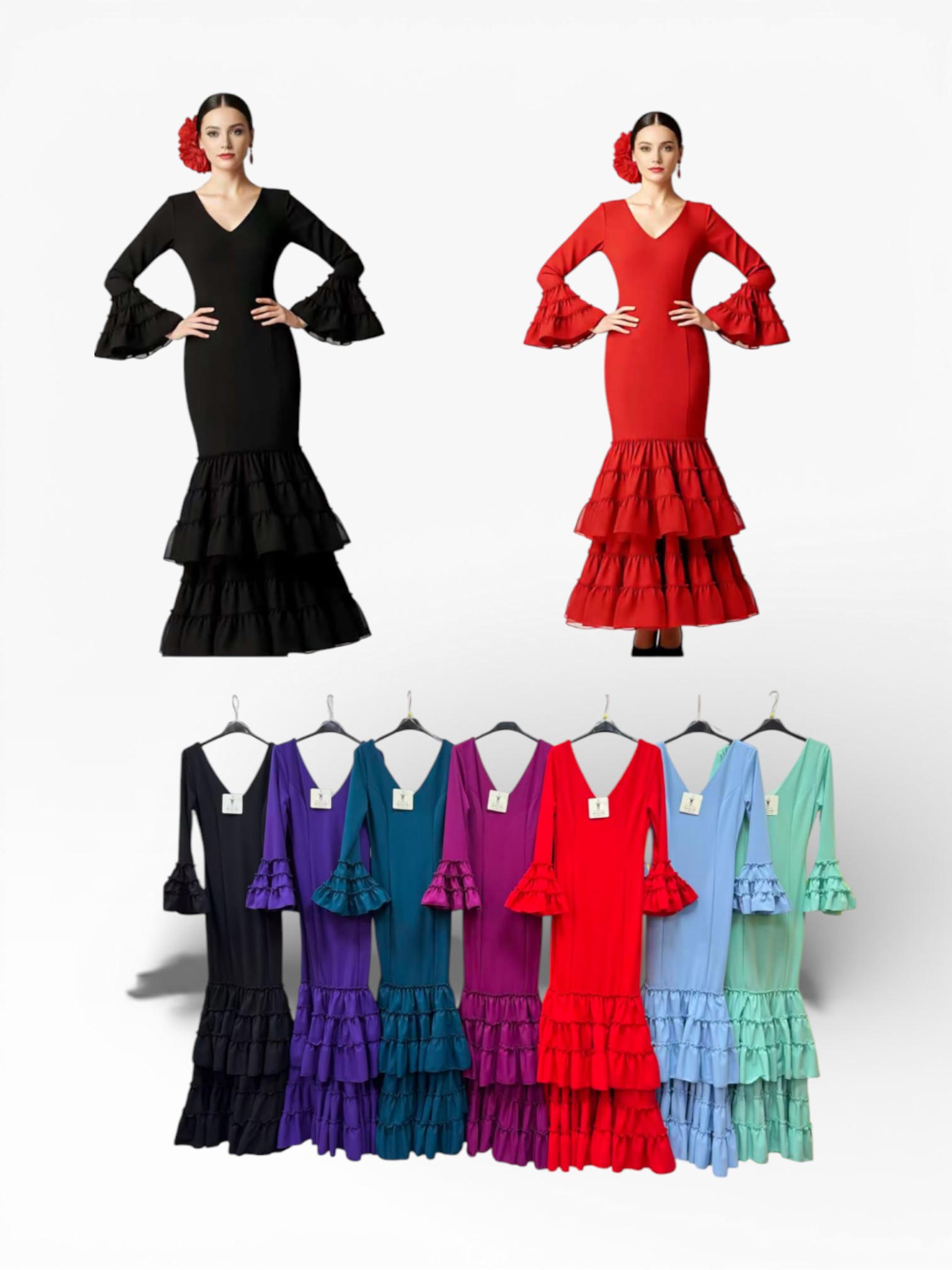 LBF Traje de flamenca lycra dos volantes canasteros. Talla XS a XXL