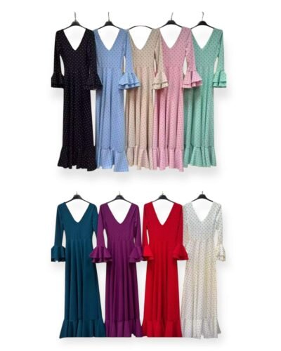 LBF Traje de flamenca lycra bata lunar lenteja. Talla XS a XXL, Igual madre e hija