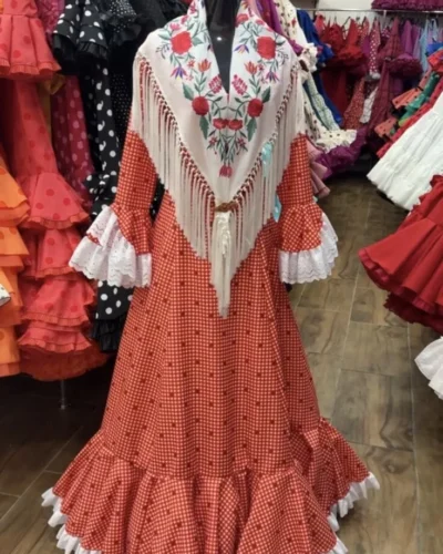 LBF Traje de flamenca Bata Amelia vichy rojo. Tallas 38 a 46