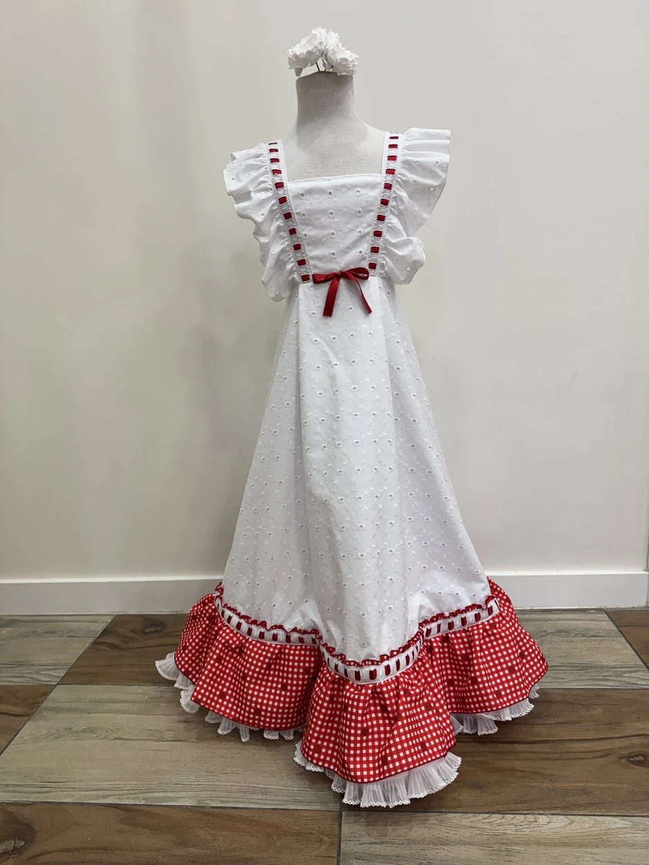 LBF Traje de flamenca Bata perforada vichy. Talla 2-12 varios colores