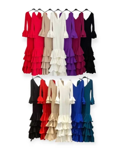 LBF Traje de flamenca cuatro volantes rectos. Talla XS A XXL