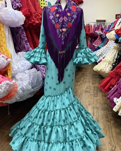 LBF Traje de flamenca Irene pomposo.  Talla 36 a 60 Varios colores