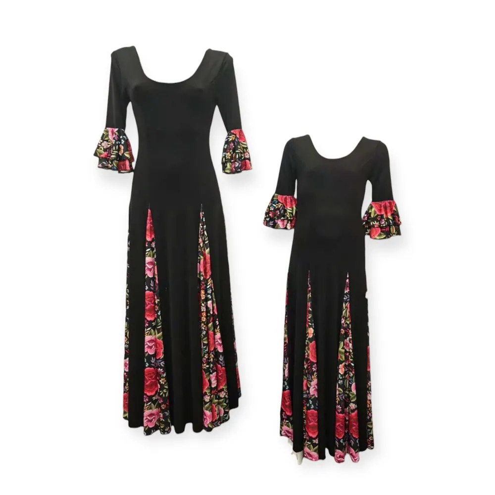 LBF Traje de flamenca niña para baile lycra. Talla 2-12