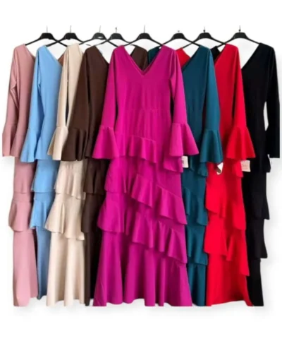 LBF Traje de flamenca neja volantes lycra. Talla XS A XXL