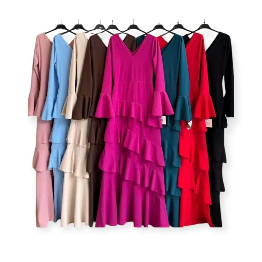 LBF Traje de flamenca neja volantes lycra. Talla XS A XXL