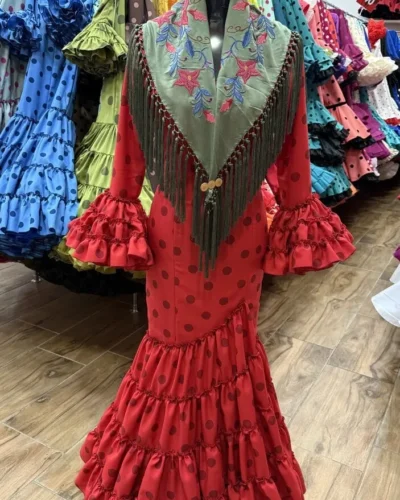 LBF Traje de flamenca Irene rojo lunar rojo oscuro Talla 34 a 46