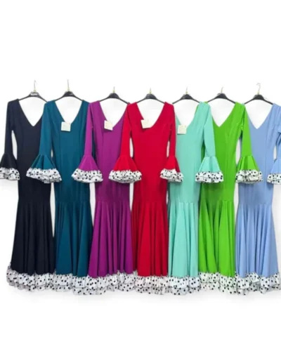 LBF Traje de flamenca lycra canastero con volantes y lunar. Talla XS A XXL