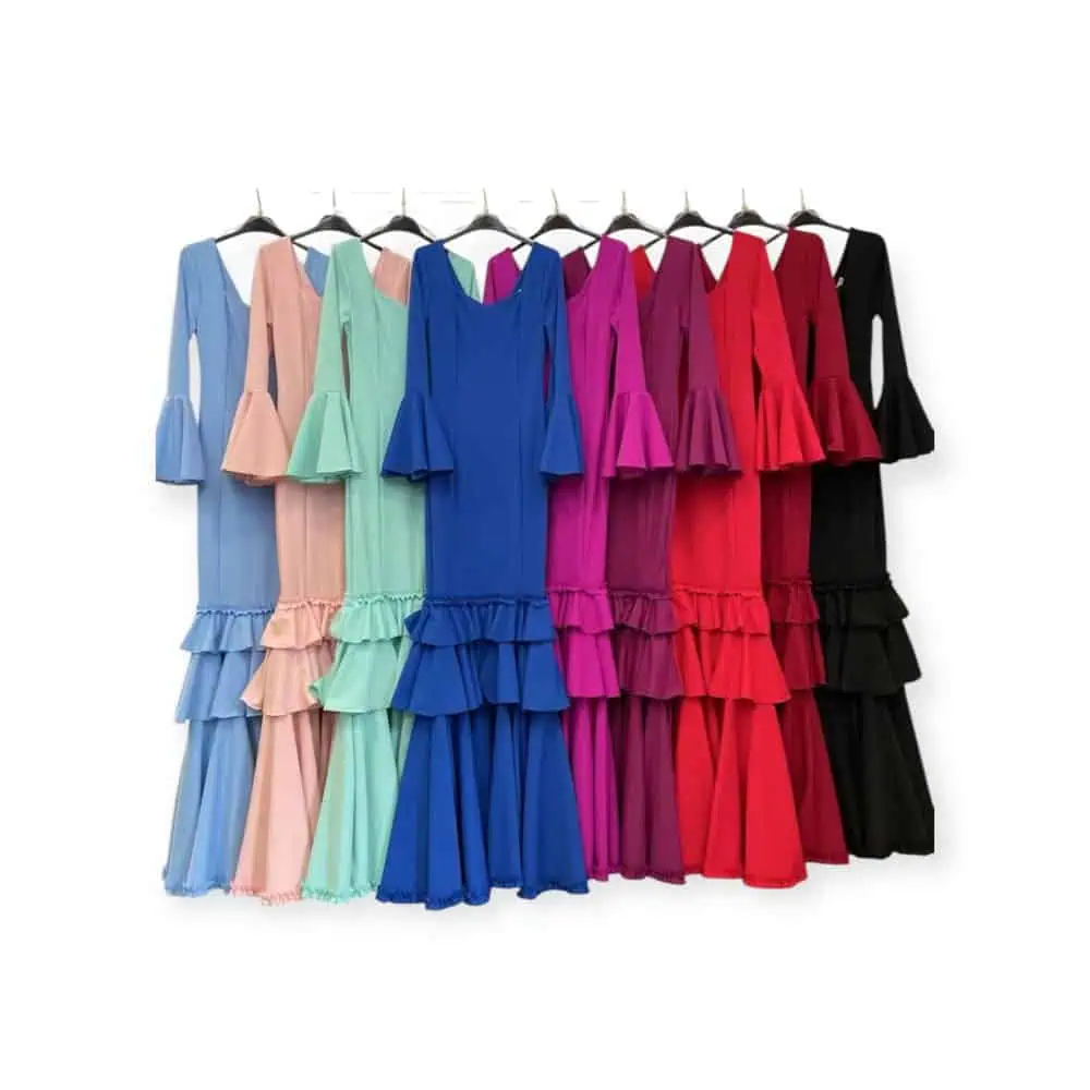 LBF Traje de flamenca lycra tres volantes especiales. Talla XS A XXL