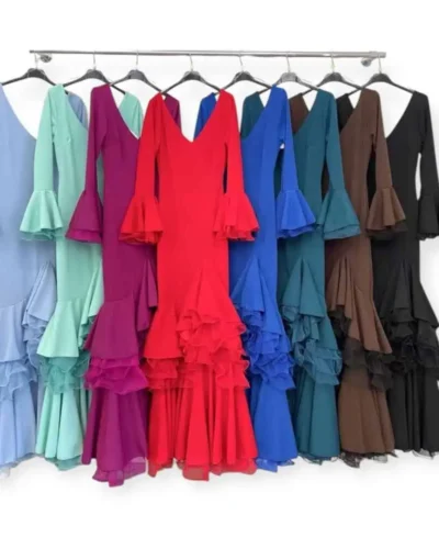 LBF Traje de flamenca lycra dos volantes tul. Talla XS A XXL