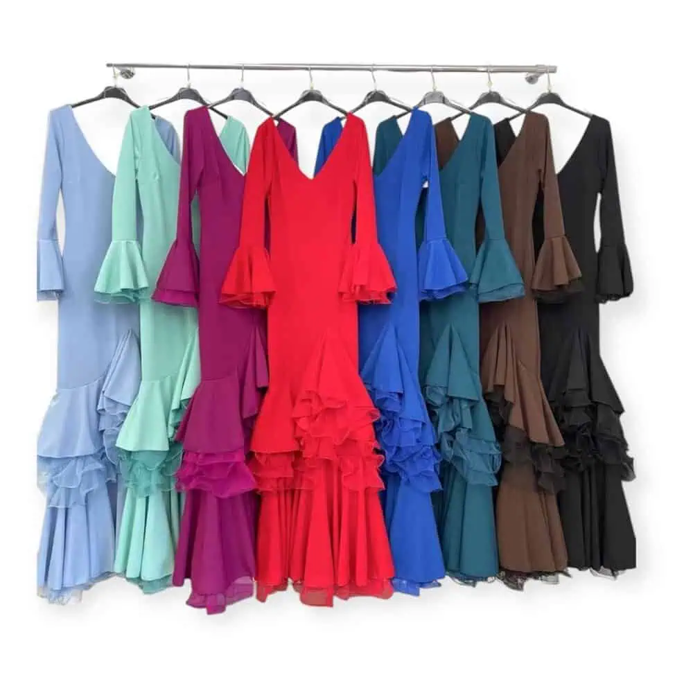 LBF Traje de flamenca lycra dos volantes tul. Talla XS A XXL