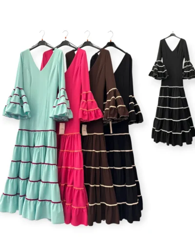 LBF Traje de Flamenca canastero con cinta de terciopelo. Tallas XS A XXL