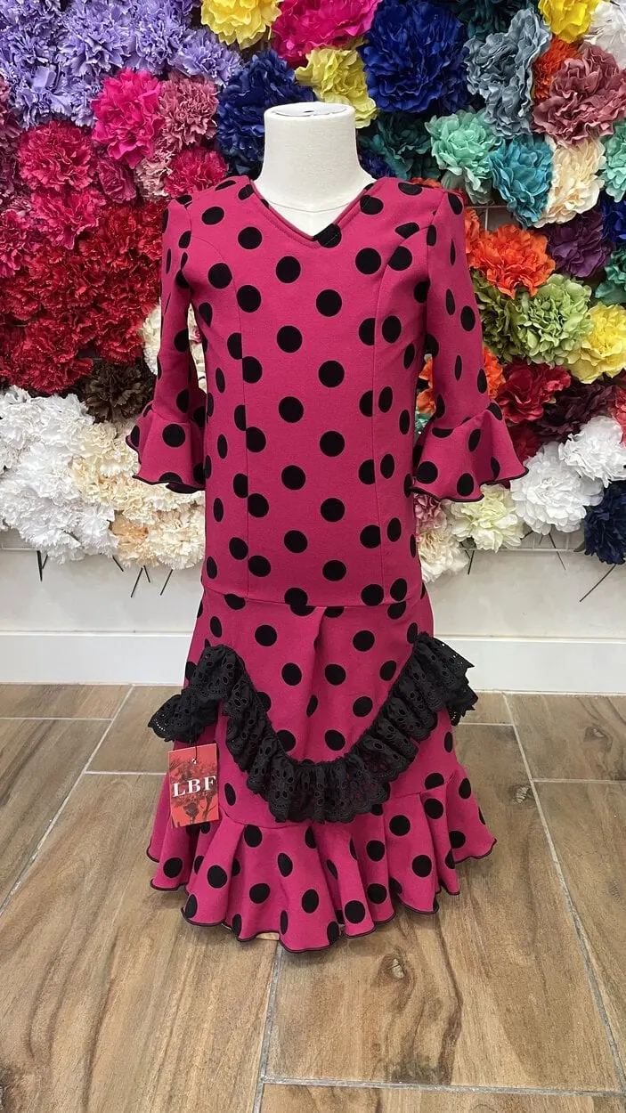 LBF Traje de flamenca niña lycra flocada. Talla 2