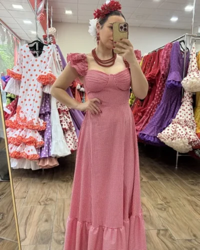 LBF Traje de Flamenca bata cascos VICHY. Tallas única