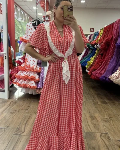 LBF Traje de Flamenca bata vichy con pico. Tallas S a XL