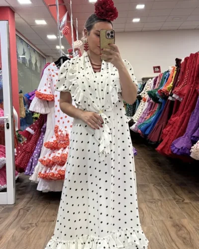LBF Traje de Flamenca bata lunar gasa con pico. Tallas S a XL