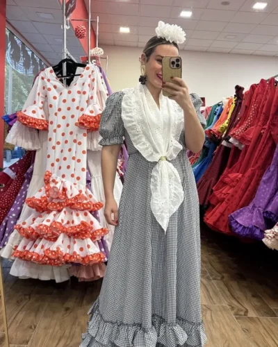 LBF Traje de Flamenca bata vichy.  Madre e hija Tallas S a XL