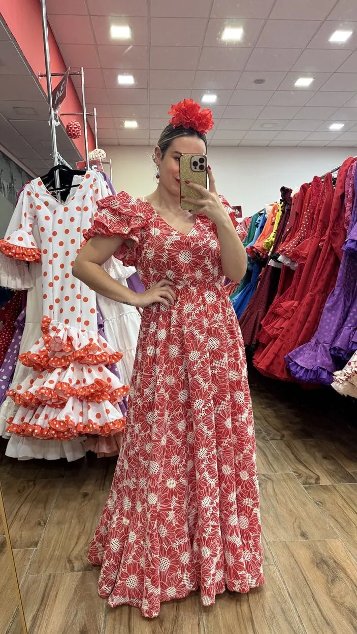 LBF Bata de flamenca perforada floral. Talla S A XL varios colores - Imagen 2