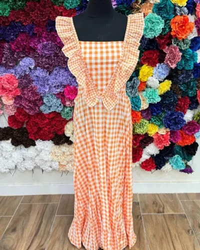 LBF Traje de flamenca bata vichy. Tallas ÚNICA