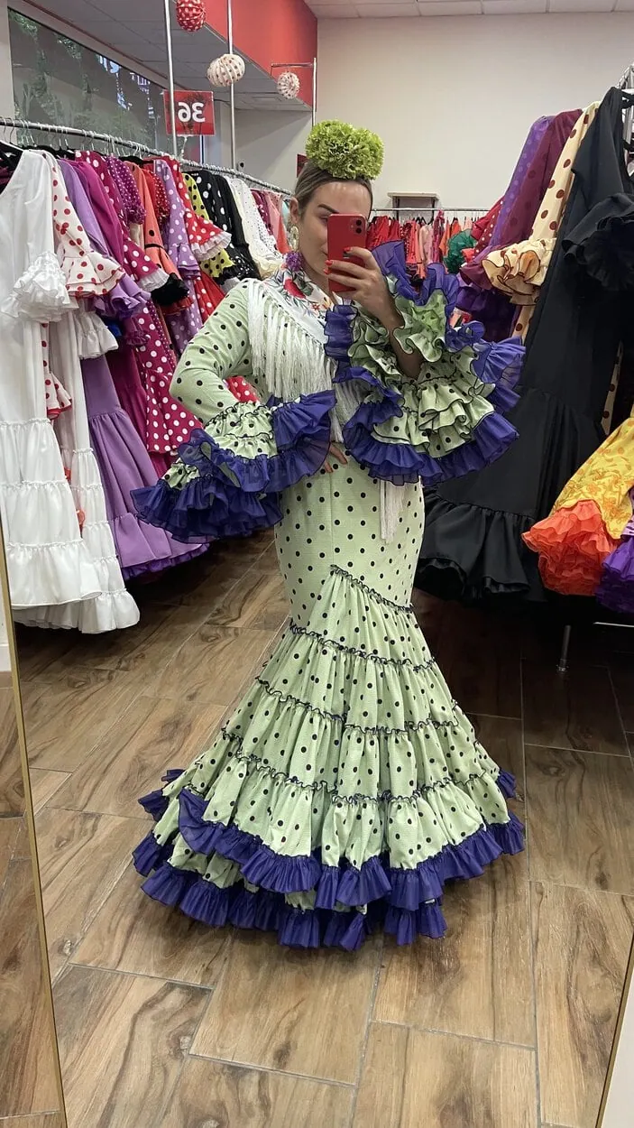 LBF Traje de flamenca Andrea Strech flocado terciopelo. Talla 44