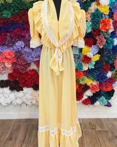 LBF Traje de flamenca bata vichy amarilla. Tallas S-M Y XL-XXL