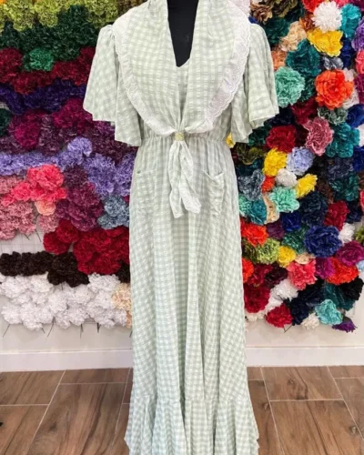 LBF Traje de flamenca bata vichy verde. Tallas XL-XXL