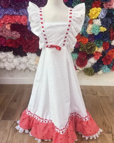 LBF Traje de flamenca Bata perforada vichy. Talla 2-12 varios colores igual madre e hija