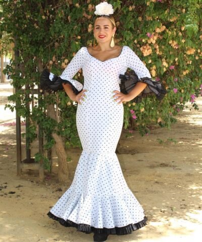 LBFV traje de flamenca blanco lunar negro